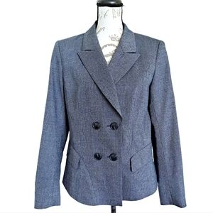 Lafayette 148 New York Virgin wool silk Double breasted navy blue blazer suit 8